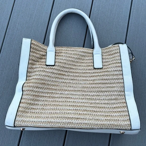 Dune London Blue and Tan raffia rattan satchel - Picture 3 of 8